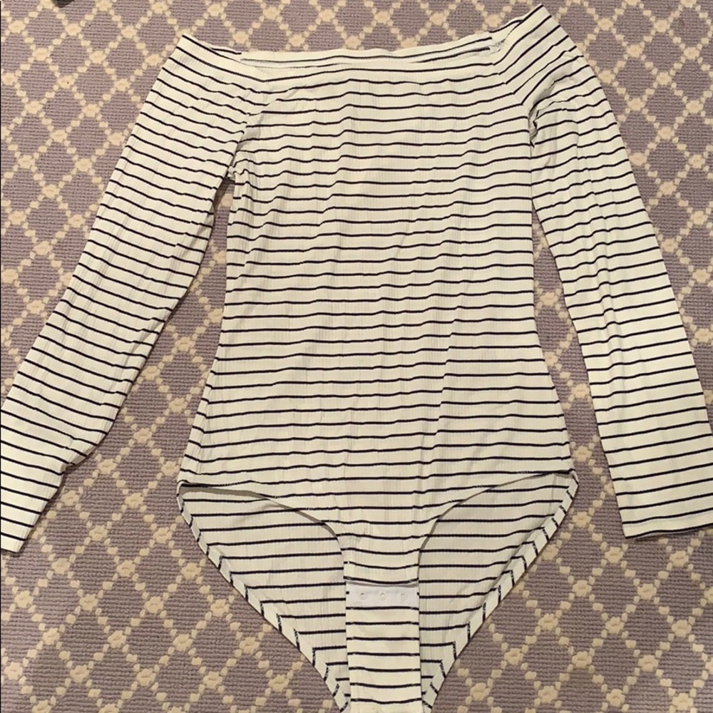 Navy stripe body suit